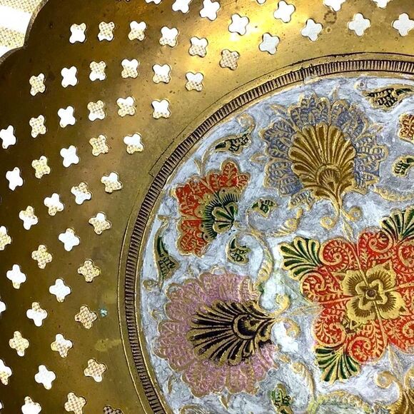 Cloisonné Decorative Floral Filigree Solid Brass Bowl - Picture 15 of 15